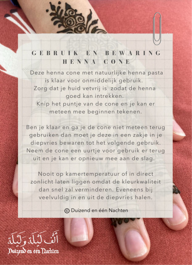 Gebruik en bewaring henna cone
