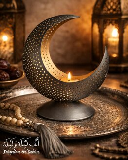 Theelichthouder maan zilver