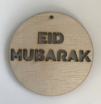 Grote hangtag hout naturel Eid Mubarak