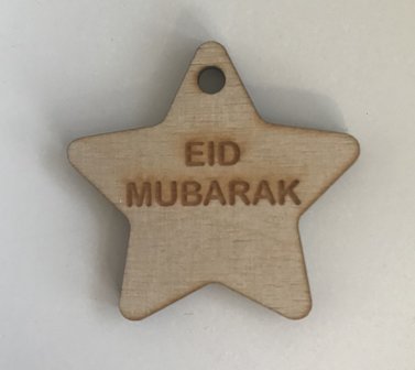 Hangtag ster hout naturel Eid Mubarak