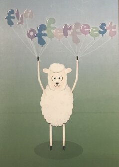 Set van 5 postkaarten Fijn Offerfeest schaapje met ballonnen 
