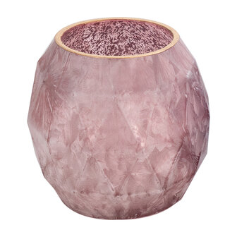 Grote glazen kaarshouder roze/goud