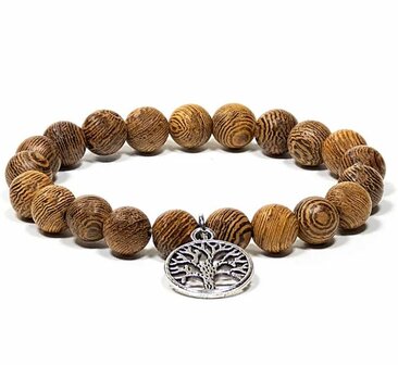 Armband weng&eacute;hout elastisch + levensboom