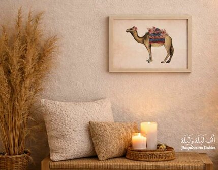 Ingelijste print dromedaris en bloemen