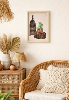 Ingelijste print Marokkaanse lantaarn en poef