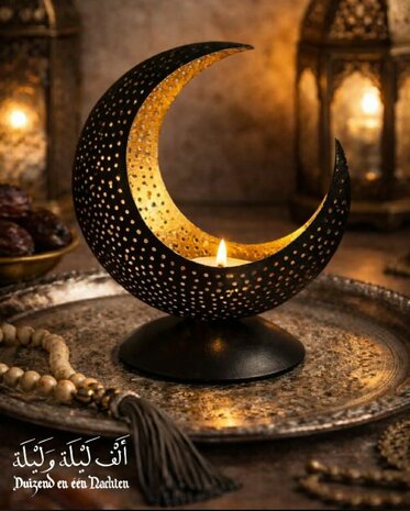 Theelichthouder maan bruin