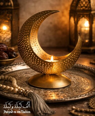 Theelichthouder maan goud