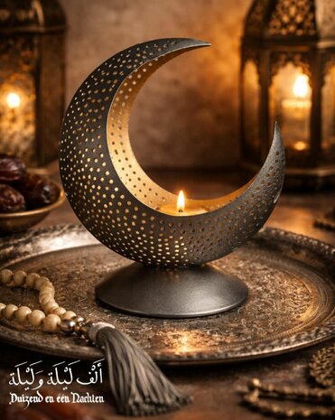 Theelichthouder maan zilver