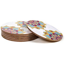 Mandala onderzetters rond set van 6 (turquoise)