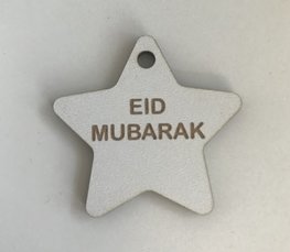 Hangtag ster hout wit Eid Mubarak