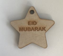 Hangtag ster hout naturel Eid Mubarak
