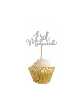 Cupcakeprikker Eid Mubarak glitter zilver (6 stuks) Cupcakeprikker Eid Mubarak glitter zilver (6 stuks)