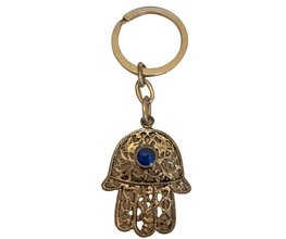 Sleutelhanger Hand van Fatima met blauw steentje Sleutelhanger Hand van Fatima met blauw steentje