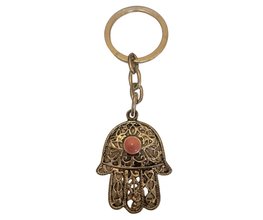 Sleutelhanger Hand van Fatima met rose steentje Sleutelhanger Hand van Fatima met rose steentje
