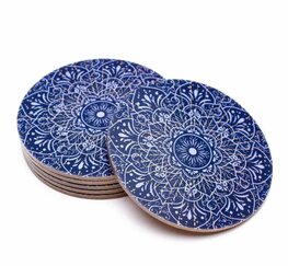 Mandala onderzetters rond set van 6 (blauw)