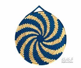 Rieten schaal/wanddecoratie naturel/blauw