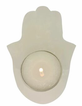 Hand van Fatima theelichthouder seleniet