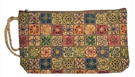 Make-up tas/clutch kurk multicolor tile