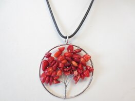 Ketting Levensboom met koraal edelsteentjes Ketting Levensboom met koraal edelsteentjes