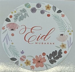 Ronde stickers "Eid Mubarak"  bloemen 10 stuks (SB1) Ronde stickers "Eid Mubarak"  bloemen 10 stuks (SB1)