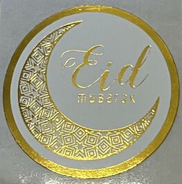 Ronde glossy stickertjes "Eid Mubarak"  goud 20 stuks (SG3)