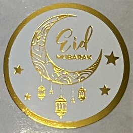 Ronde glossy stickertjes "Eid Mubarak"  goud 20 stuks (SG8)
