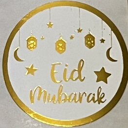 Ronde glossy stickertjes "Eid Mubarak"  goud 20 stuks (SG7)