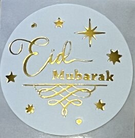 Ronde glossy stickertjes "Eid Mubarak"  goud 20 stuks (SG12)