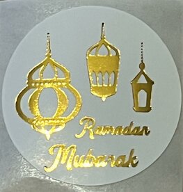 Ronde glossy stickertjes "Ramadan Mubarak"  goud 20 stuks (SG15)